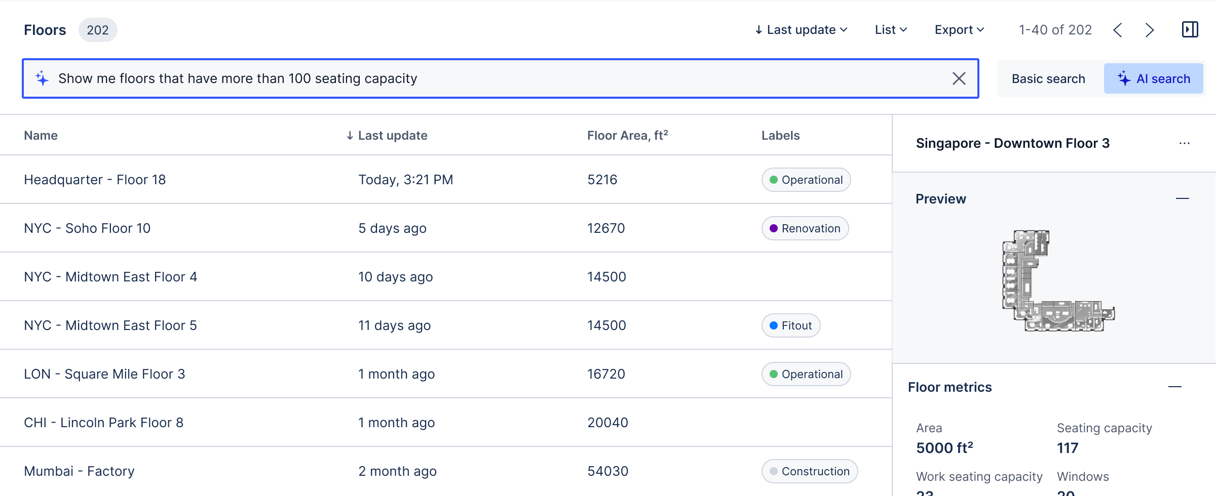 AI search over an Archilogic dashboard